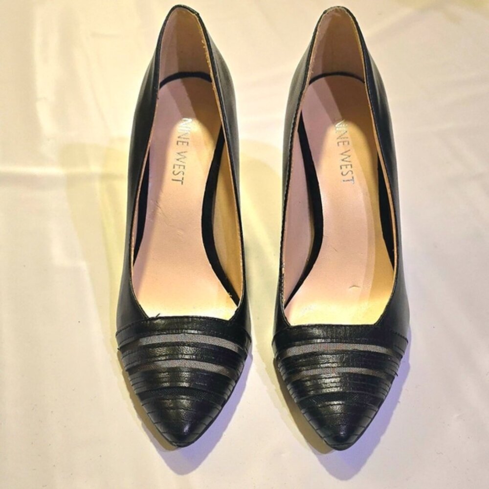 Nine West Black Leather Women's Peekaboo Mesh 3.5" Heels 6M